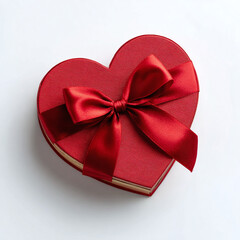 red heart shaped gift box with bow knot, generative ai