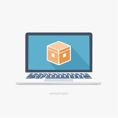 Laptop computer displaying a package icon with digital technology concept