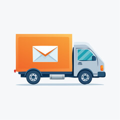 Delivery truck with envelope symbol for mail and logistics service