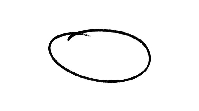 Minimalist hand drawn black ink oval animation on a white background featuring a sketchy marker style reveal for highlighting text or artistic video transitions.
