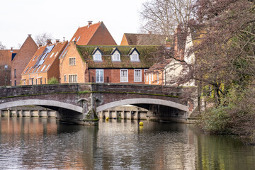 The historic Fye Bridge over the River Wensum in the city of Norwich