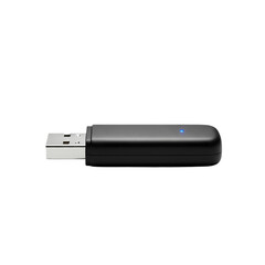 Modern USB flash drive with blue indicator light on black background