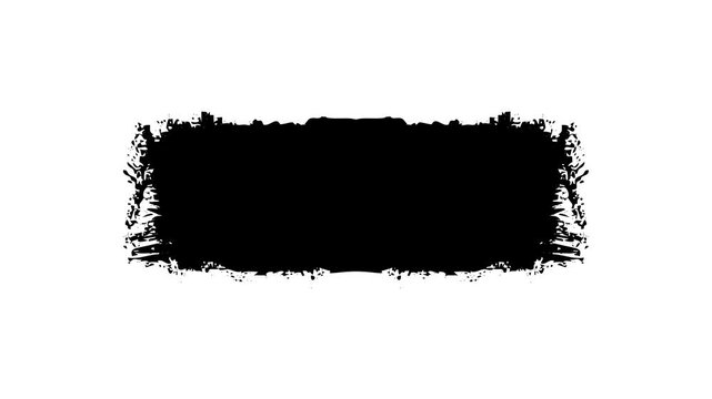 Abstract black grunge ink brush stroke banner animation on white background for creative title reveals artistic motion transitions and edgy video backgrounds.
