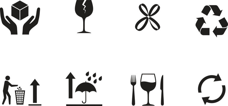 Set of black and white icons for business and daily life