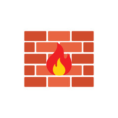 Firewall icon with brick wall and flame vector illustration isolated