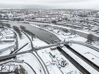 Gouda, the Netherlands 03.01.26 Winter storm system brings unusually heavy snowfall in the Netherlands including South Holland. Code Orange weather warning is in effect