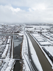 Gouda, the Netherlands 03.01.26 Winter storm system brings unusually heavy snowfall in the Netherlands including South Holland. Code Orange weather warning is in effect