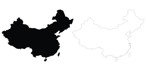 A black silhouette of China's map on the left and a white outline on the right. Minimalist and clean design. © md