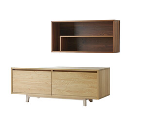 Wooden storage a wall-mounted shelf and a matching low cabinet