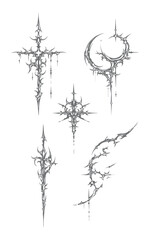 Gothic Cyber Sigilism & Neo-Tribal Tattoo Collection: Futuristic Occult Linework, Cyberpunk Geometry, Dark Aesthetic Symbols for Streetwear Design, Edgy T-Shirt Typography & Vector Clothing Patterns