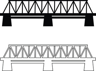 Bridge icons set collection with arch suspension truss viaduct structures in flat and line style, transportation infrastructure outline illustration group for city map UI design