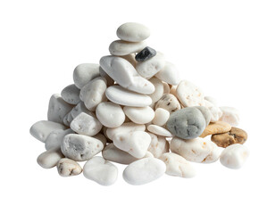 A pile of rounded, smooth, white and colorful stones, on a black background