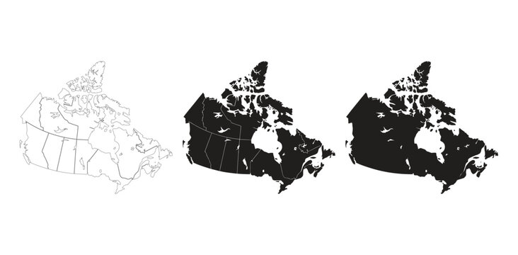 Canada map silhouettes in black and white