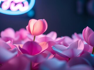 Petals caught in gentle luminescence, a tranquil bloom ascending on a tilted frame,  soft focus,  growth