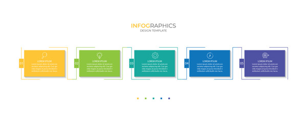 Business infographic template with 5 options, steps or processes. Can be used for workflow layout, diagram, annual report, web design