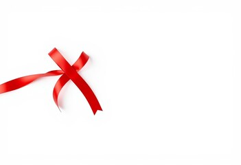 A single, vibrant red ribbon, elegantly curled and positioned against a clean white background,  scarlet,  curve