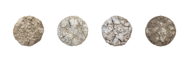Cracked Earth Texture Samples Set. Soil Erosion And Environmental Impact Collection Isolated On Transparent Background