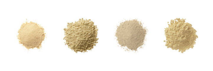 Assorted Protein Powder Piles Set. Nutritional Supplement And Fitness Collection Isolated On Transparent Background