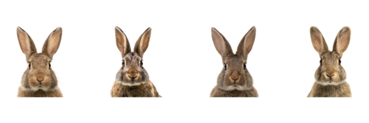 Rabbit Portraits Set. Animal Expression And Diversity Collection Isolated On Transparent Background
