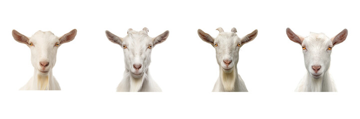 Fototapeta premium Goat Portraits Set. Farm Animal Expressions Collection Isolated On Transparent Background