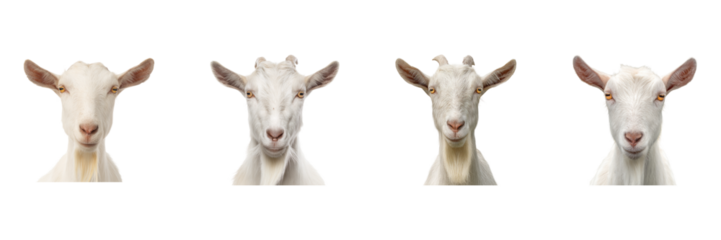 Goat Portraits Set. Farm Animal Expressions Collection Isolated On Transparent Background