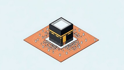 Obraz premium Isometric Holy Kaaba in Mecca with Pilgrims Vector Illustration