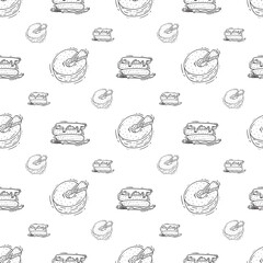 hand drawn bread seamless pattern in doodle style