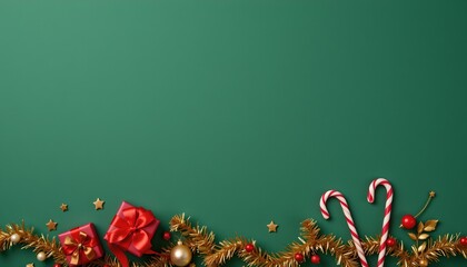 Festive Holiday Decorations Green Background