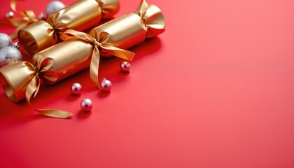 Festive Holiday Decorations with Christmas Crackers and Baubles