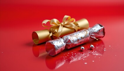 Festive Holiday Scene with Christmas Crackers and Decorations