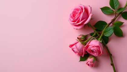 Pink Rose Bouquet with Delicate Blooms Light Pink Background