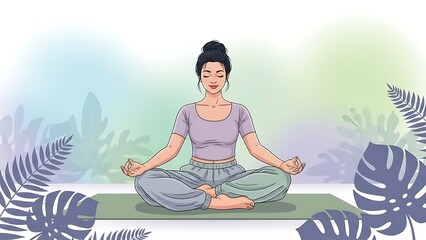 Muslim Woman Doing Yoga Meditation in Modest Wear Vector