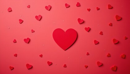 Vibrant Red Heart Confetti with Centerpiece Heart Illustration