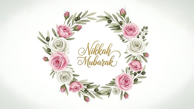 Elegant Floral Nikkah Mubarak Wedding Wreath Vector