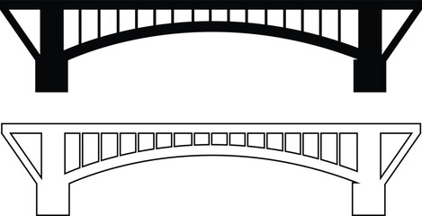 Bridge icons set collection with arch suspension truss viaduct structures in flat and line style, transportation infrastructure outline illustration group for city map UI design