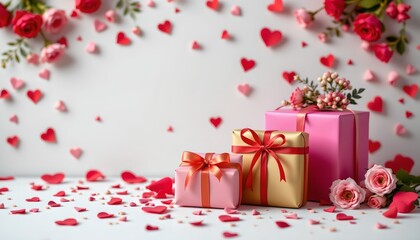 Celebratory Gifts for Valentines Day with Bright Pink Background