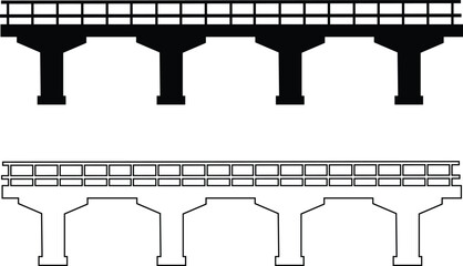 Bridge icons set collection with arch suspension truss viaduct structures in flat and line style, transportation infrastructure outline illustration group for city map UI design