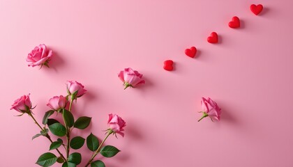 Floating Roses and Moving Hearts Pink Background