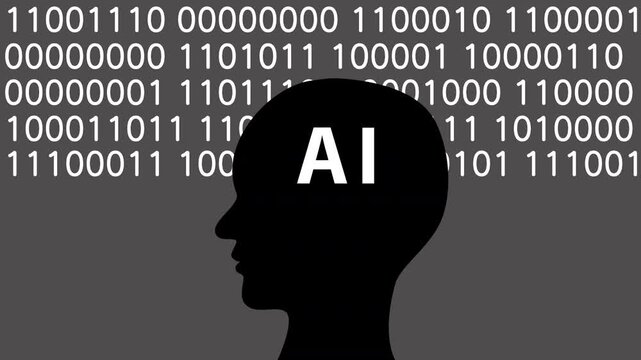 コンピューター言語と人工知能（横顔_黒）ののアニメーション動画