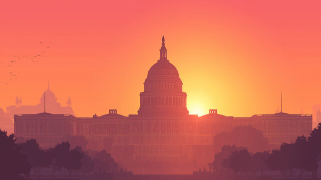 Washington D.C. Capitol Building at sunrise, free space for text for background