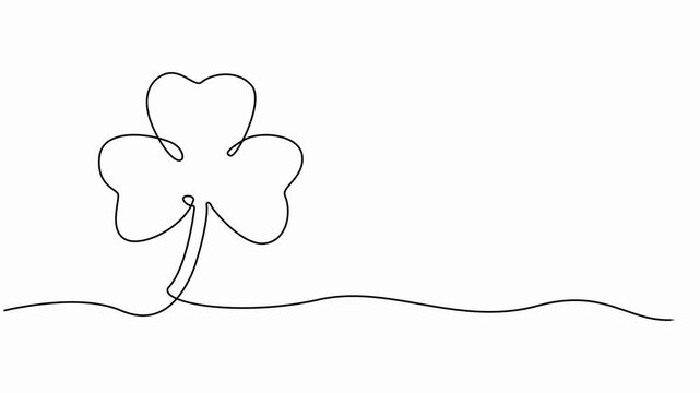  clover continuous one line drawing animated video. Irish leaf. Saint Patrick's Day symbol animation illustration, Irish leaf, Full length single line art 4k animation, Video clip with alpha channel.