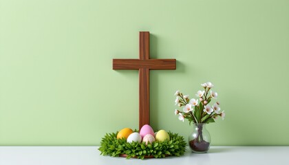 Springtime Easter Display with Cross and Cherry Blossoms