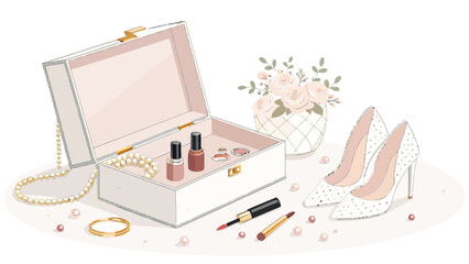 Elegant beauty accessories arranged in stylish setting