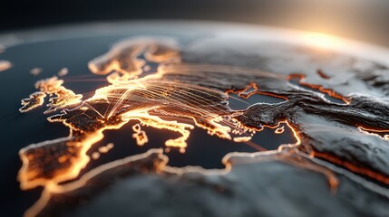 Illuminated map of Europe with digital effects.