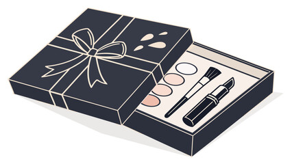 Elegant makeup set in gift box with brush and lipstick
