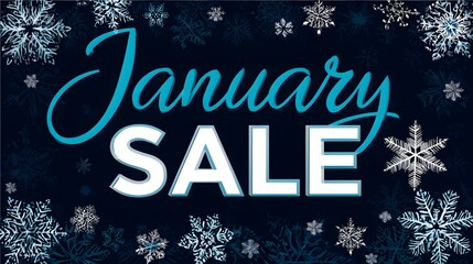 Sleek and Versatile Vector Banner for January Sales Featuring Striking Typography and Detailed Snowflake Elements