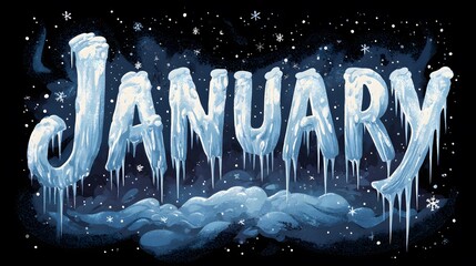 Creative January inscription design with snowy textures and elaborate icicle effects, balanced for digital posters, cards, and banners celebrating winter