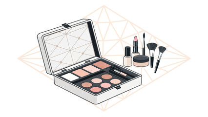 Makeup essentials in modern elegant case with brushes