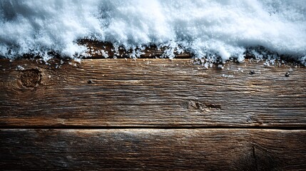 Serene Immaculate White Snow on Rustic Wooden Background Offering Expansive Space for Text, Captured in a Refined Top View