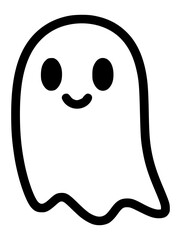 A simple, stylized drawing of a friendly ghost, outlined in black no background